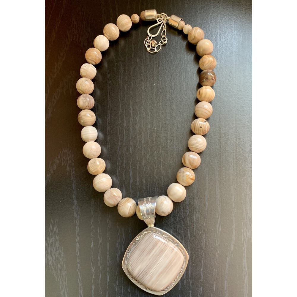 Vintage Jay King DTR 925 Sterling Silver Jasper Necklace 16" - 20" Beautiful! - Picture 2 of 8
